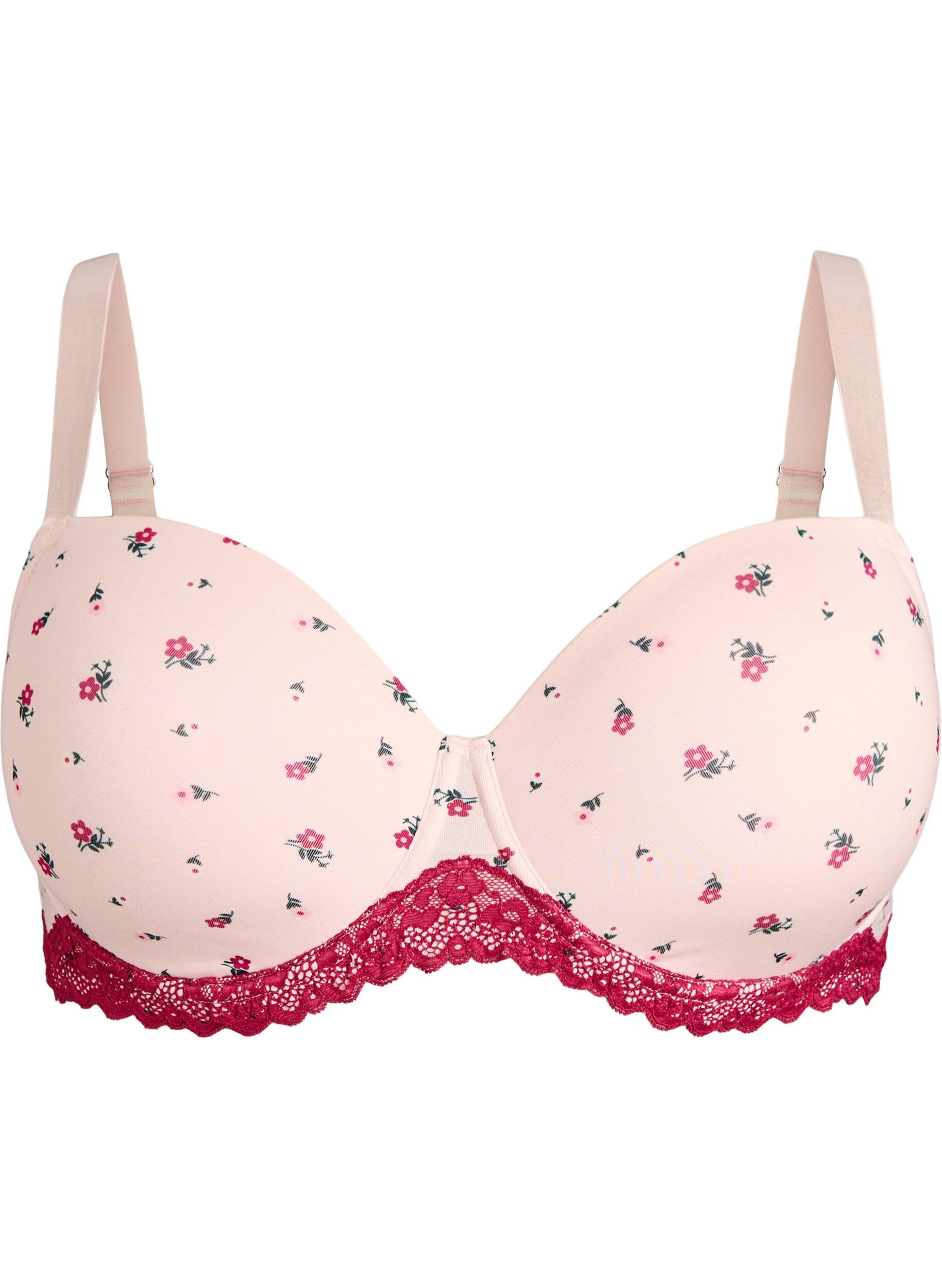 ZizziVoorgevormde bh met bloemenprint en kanten details, Roze, Packshot image number 0