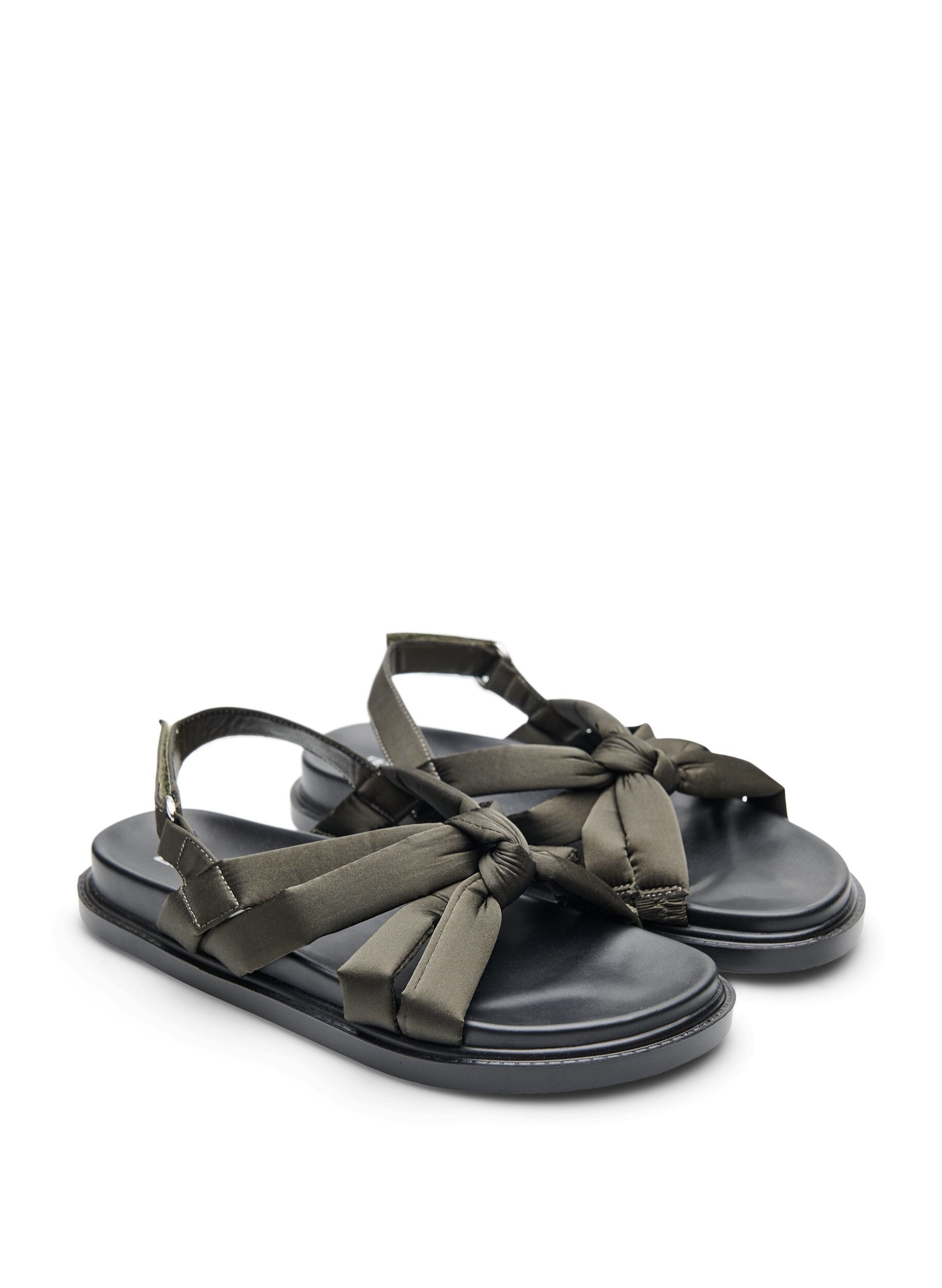 Zizzi Wide fit - Sandalen met knoopdetail, Groen, Packshot image number 1