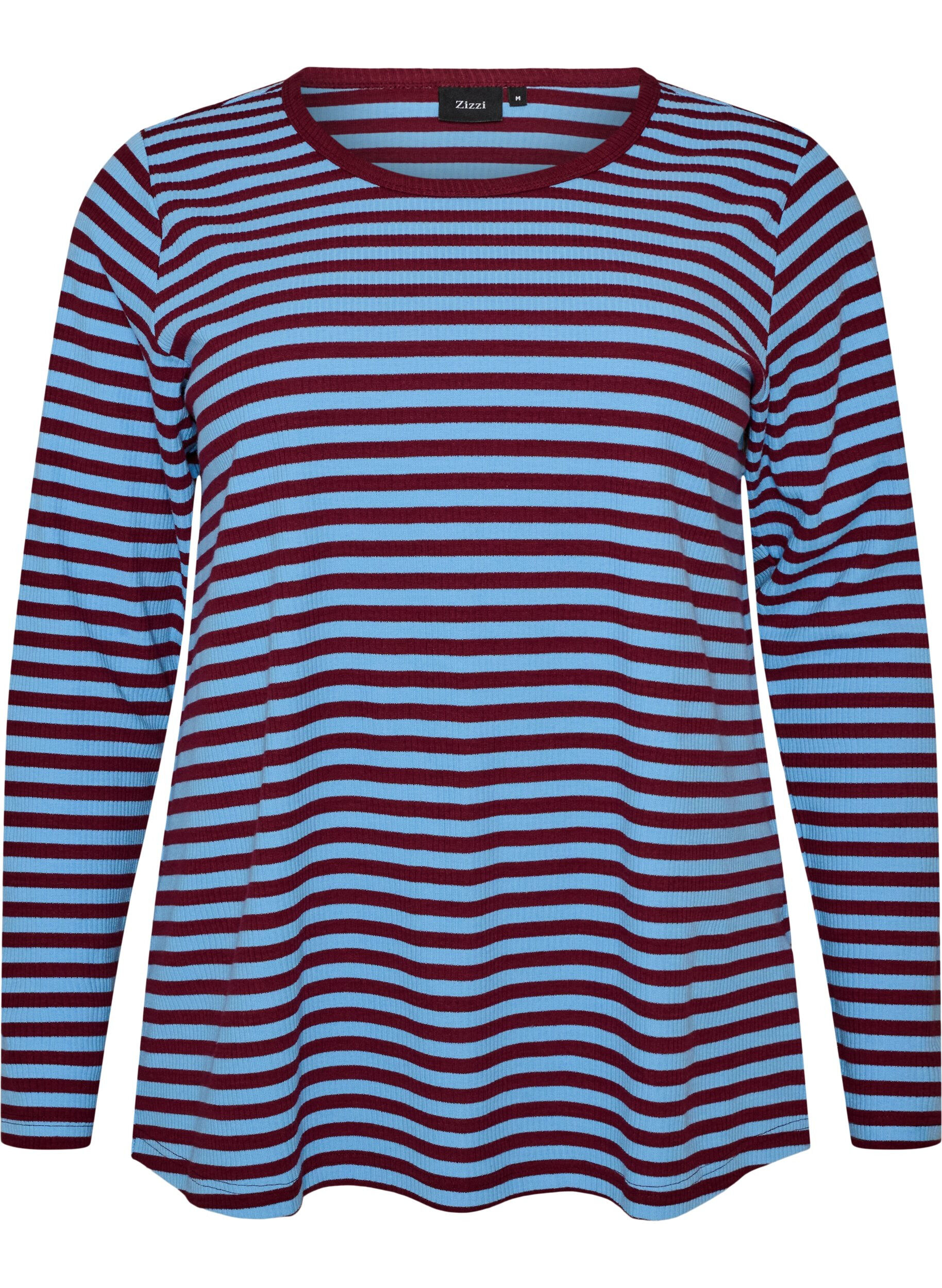 ZizziGestreepte blouse met lange mouwen, Blauw, Packshot image number 0