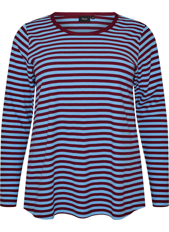 Gestreepte blouse met lange mouwen, Blauw, Packshot image number 0