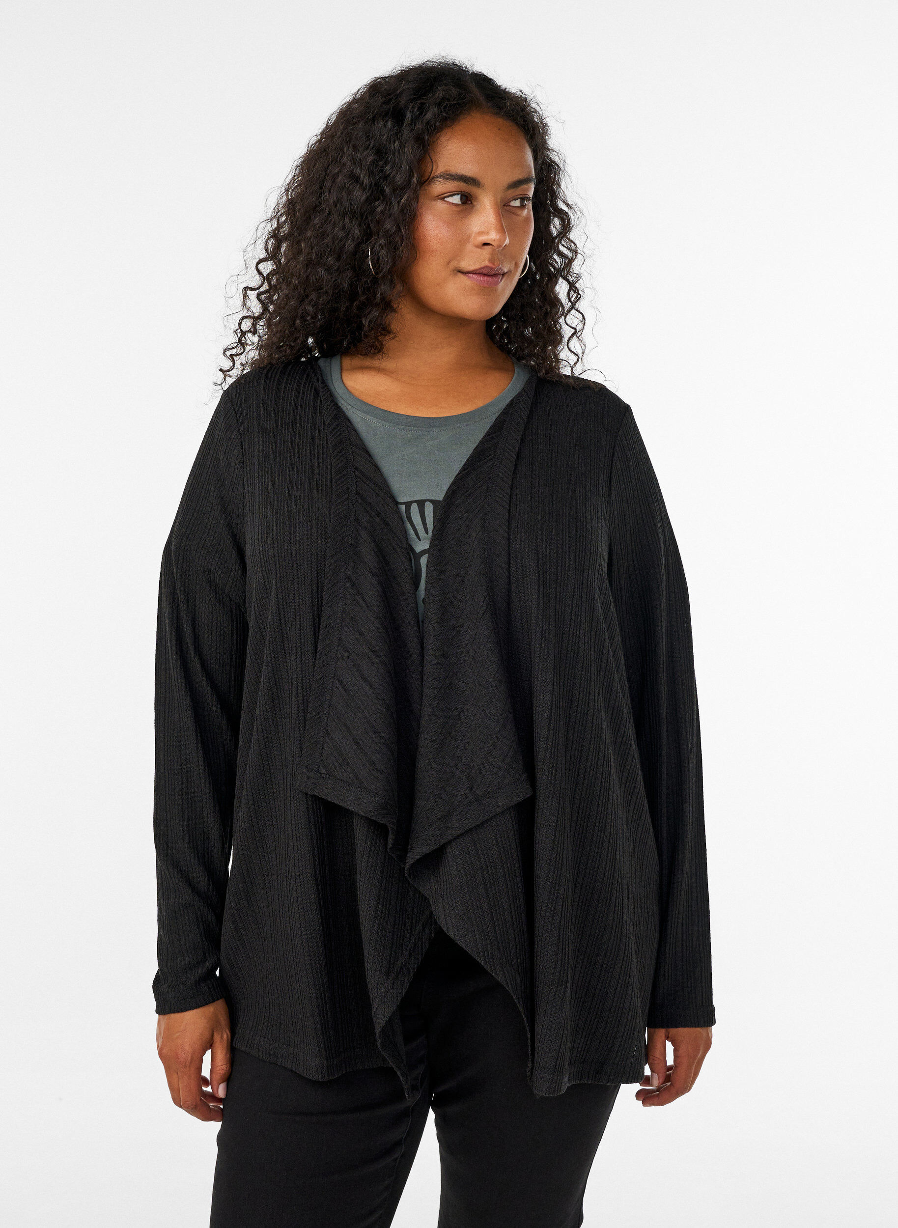 ZizziOpen vest van jersey met structuur, Zwart, Model image number 0