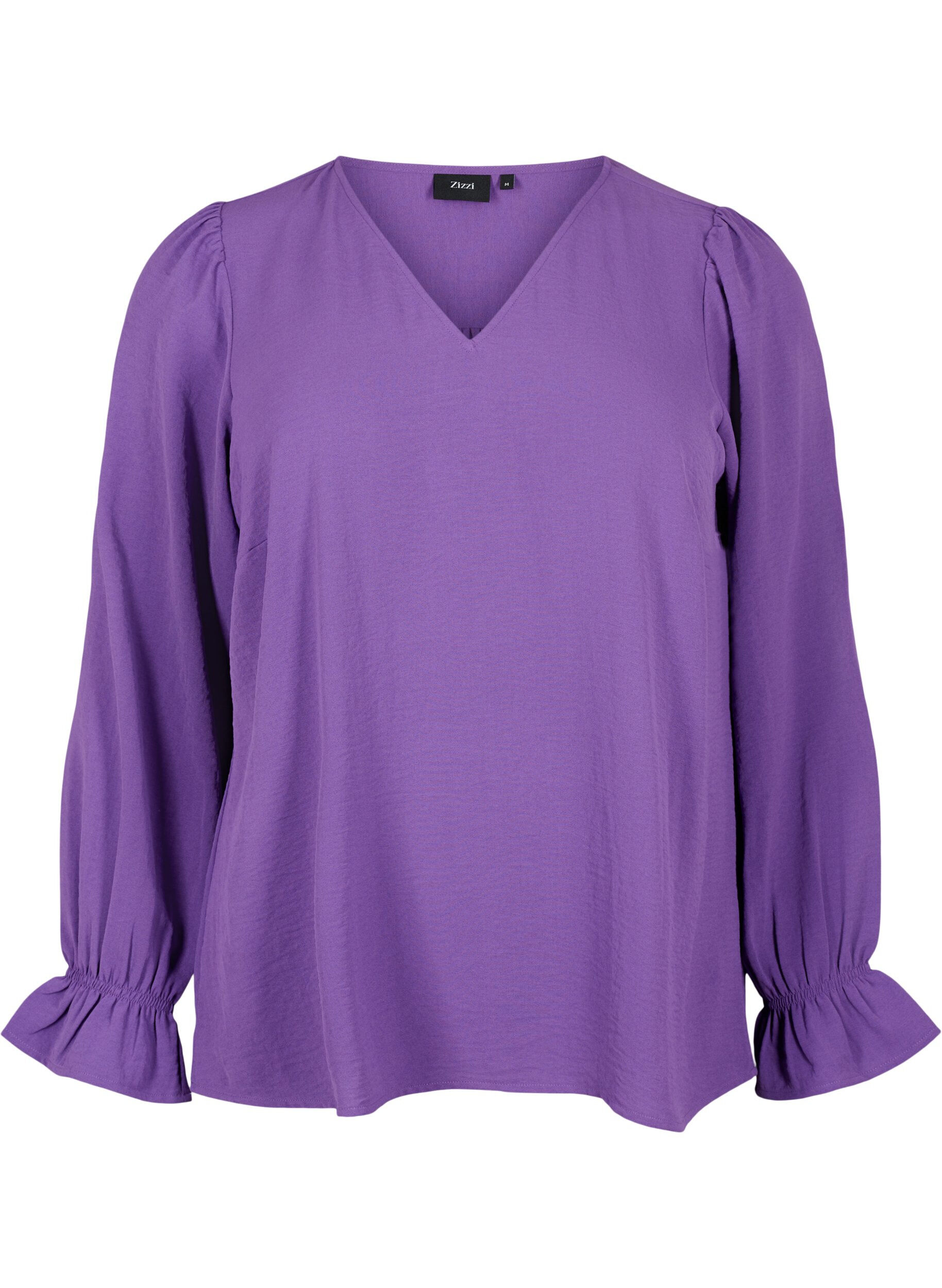 Zizzi V-hals blouse met lange mouw, Pansy, Packshot image number 0