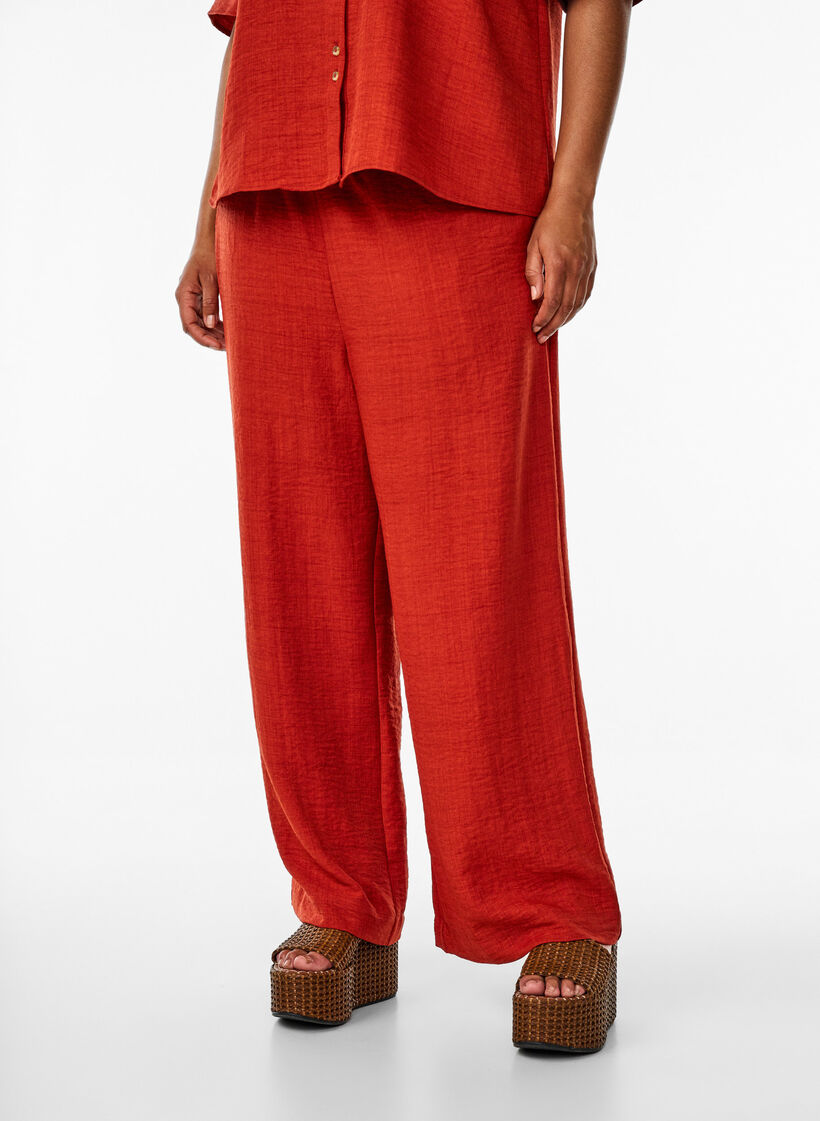 Losse broek met elastische tailleband en zakken, Rood, Model image number 2