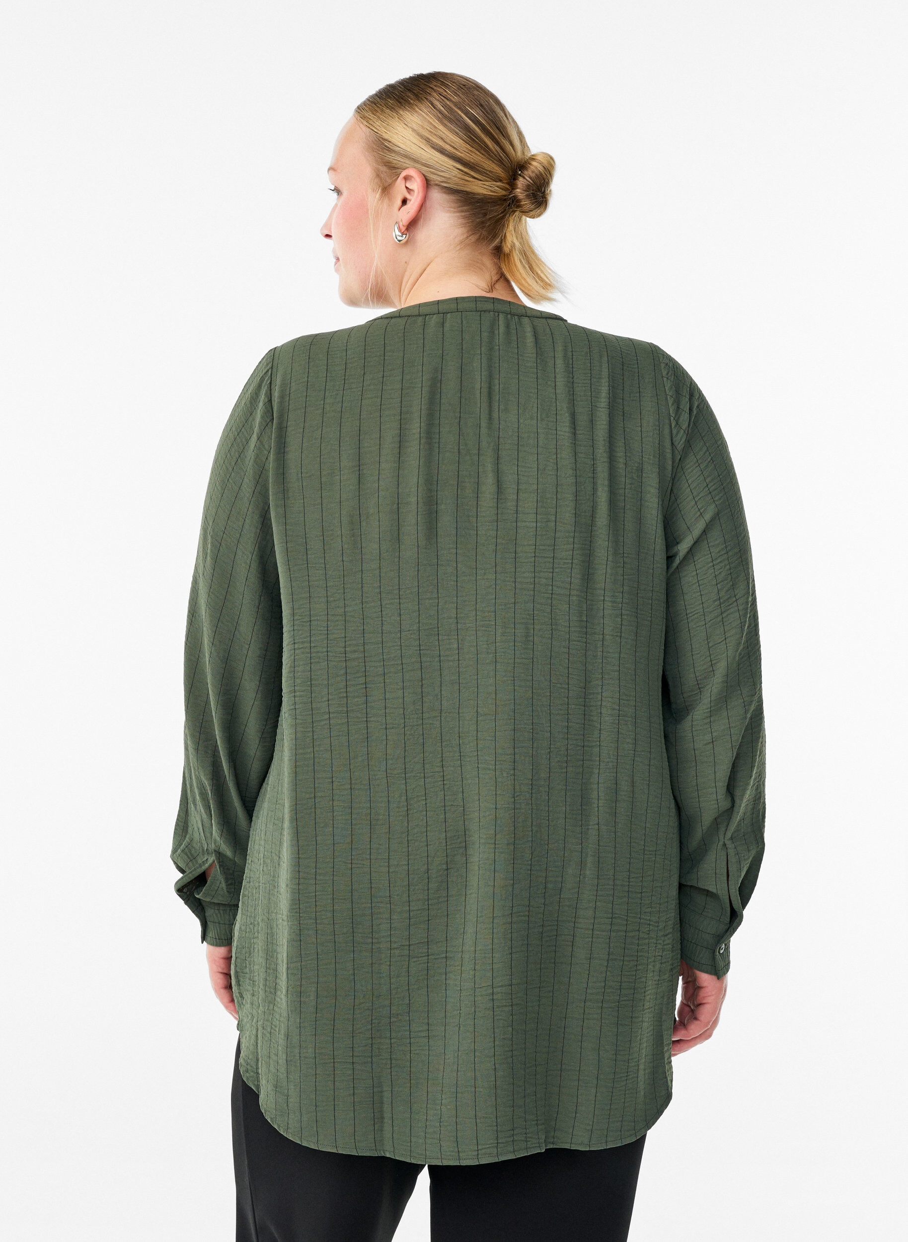 Zizzi FLASH - Streepjes overhemdblouse, Groen, Model image number 2