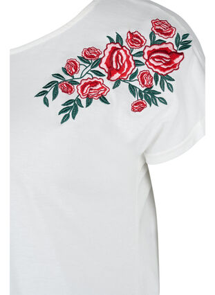 Katoenen t-shirt met korte mouwen en borduursel, Warm Off-white, Packshot image number 2