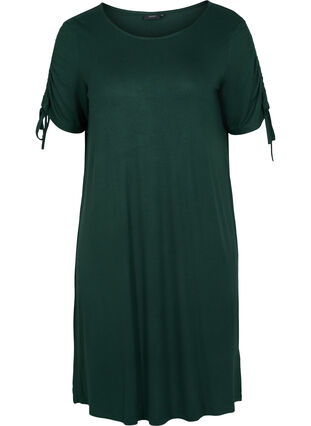 Viscose jurk met korte mouwen en koordjes, Scarab, Packshot image number 0