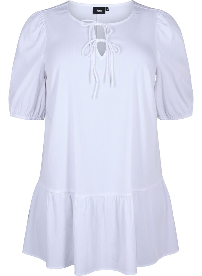 Tuniek van viscose met strikjes, Bright White, Packshot image number 0