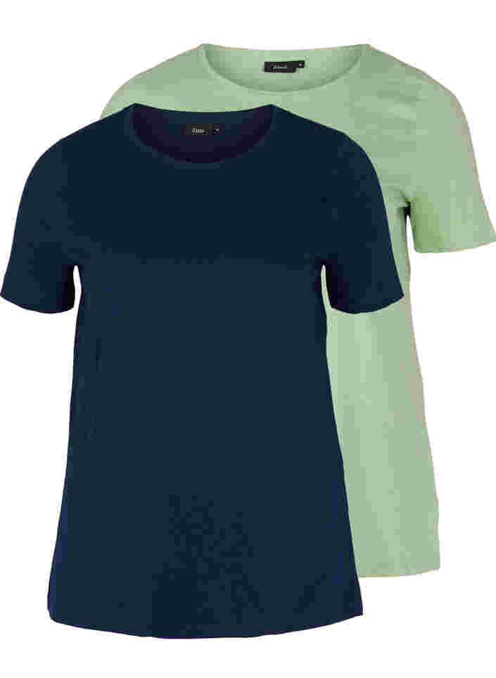 Set van 2 katoenen t-shirts met korte mouwen, Navy B/Reseda