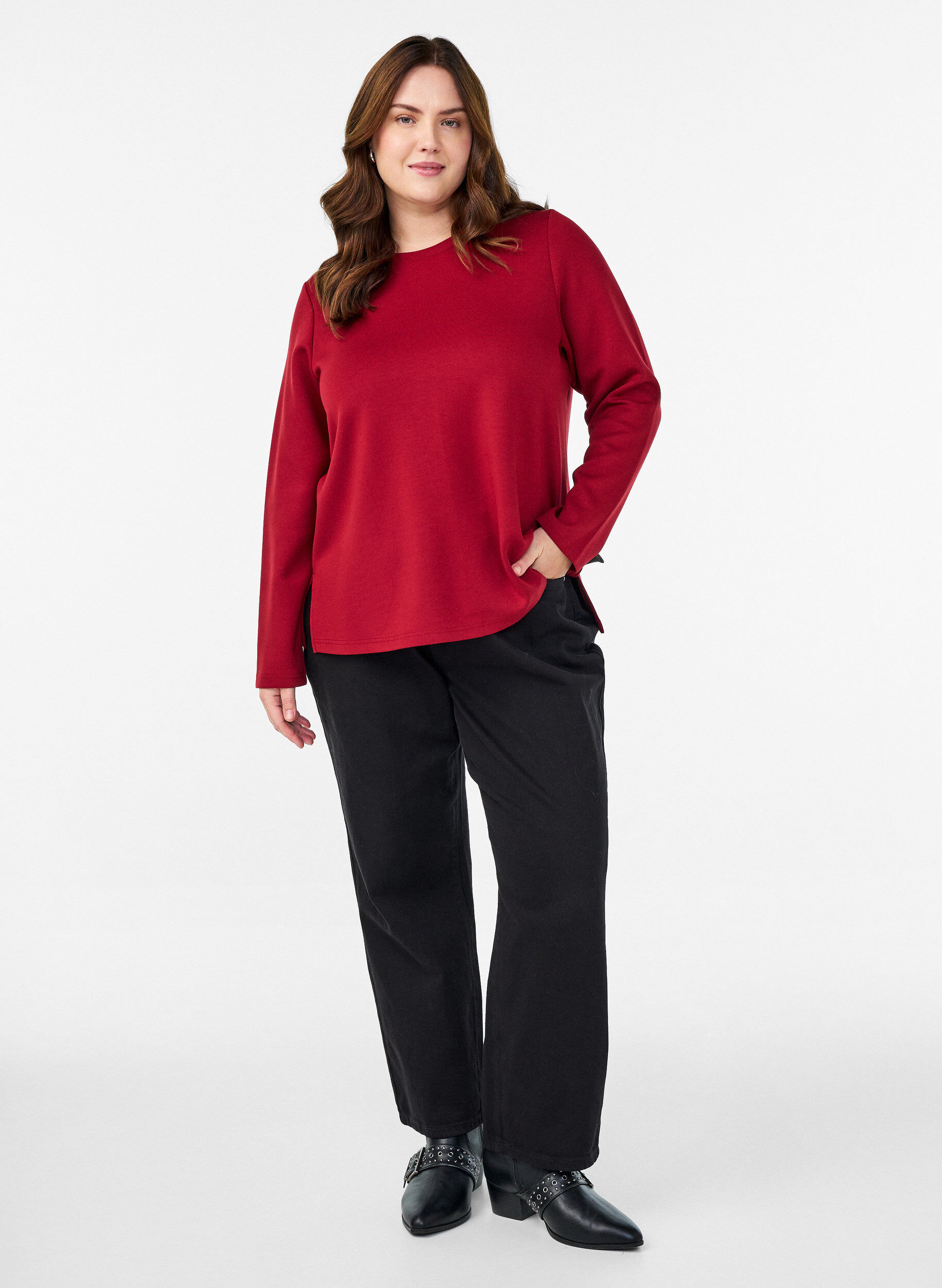 Zizzi Jersey blouse met ronde hals, Rood, Model image number 1