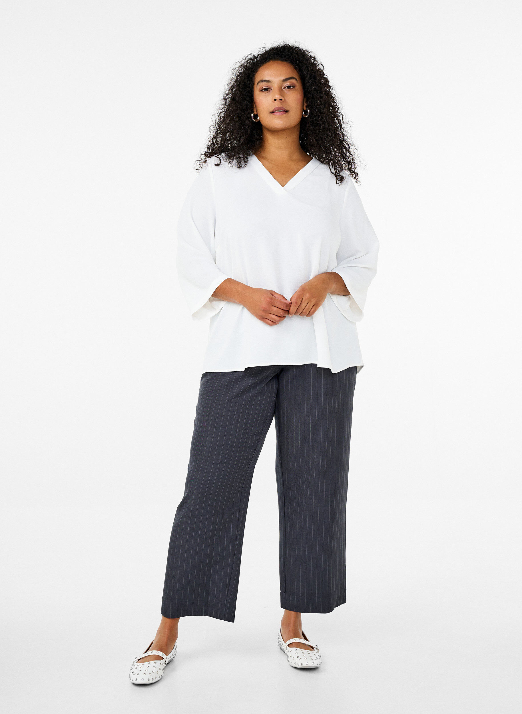 Zizzi Blouse met 3/4 mouwen, Vanille, Model image number 1