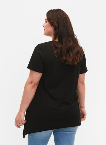 Katoenen T-shirt met korte mouwen, Black LOVE, Model image number 1