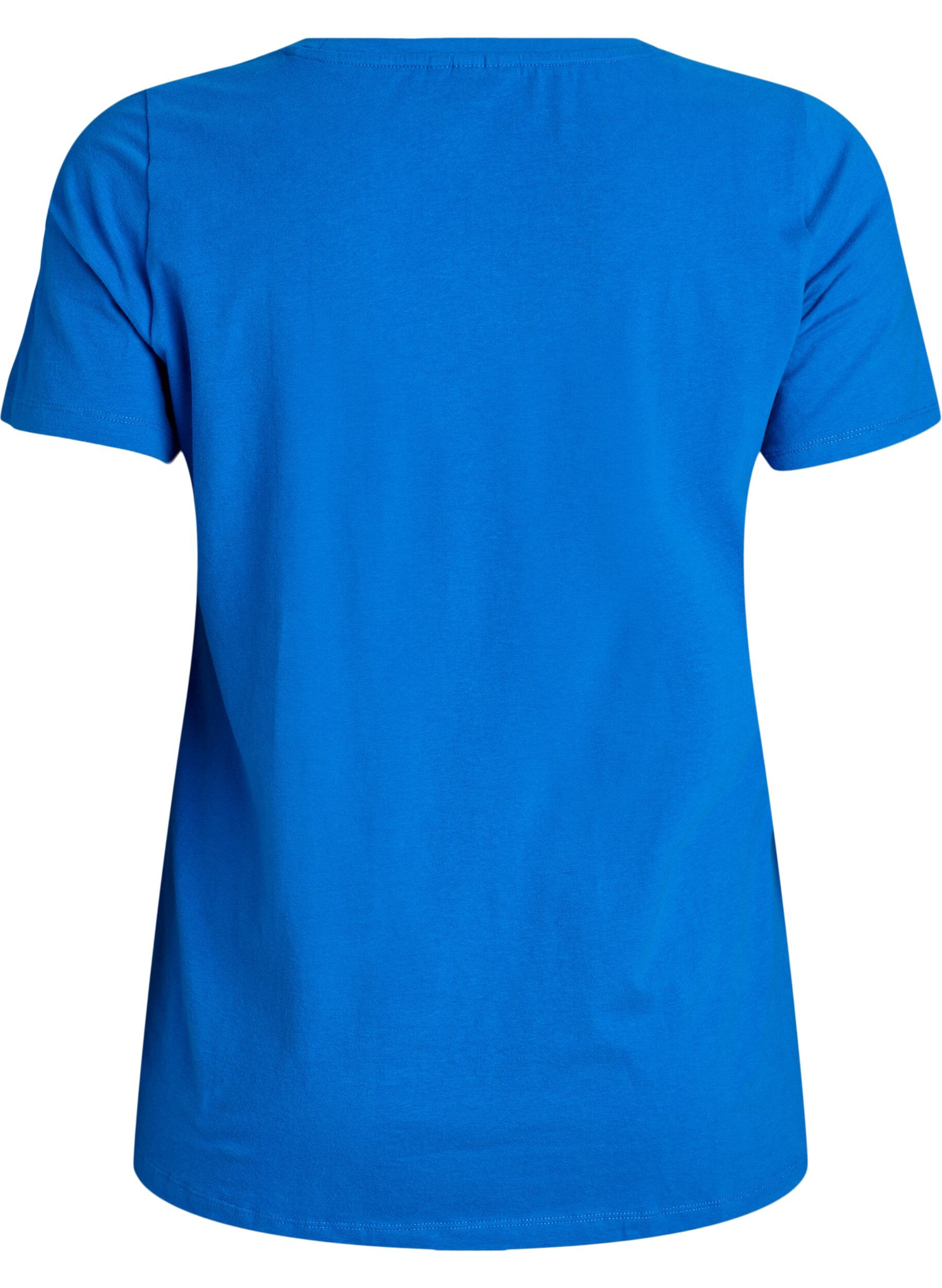 Zizzi Effen basic katoenen T-shirt, Blauw, Packshot image number 1