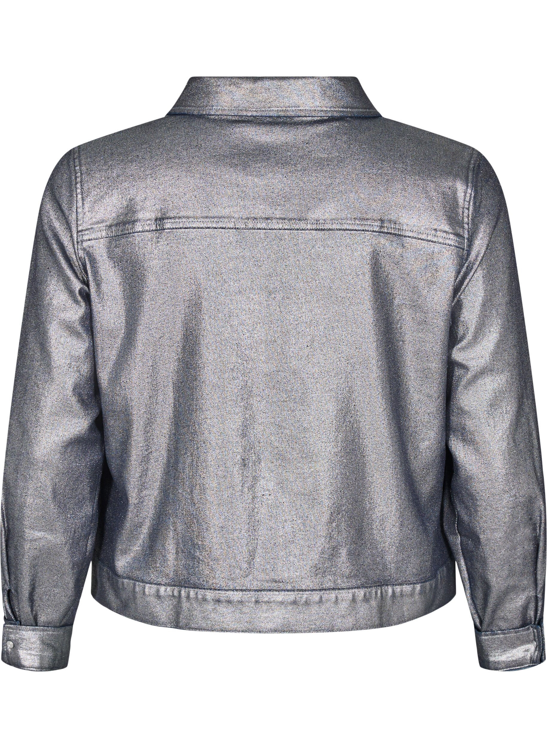 Zizzi Zilvergelaagde denimjack, Gun Silver, Packshot image number 1