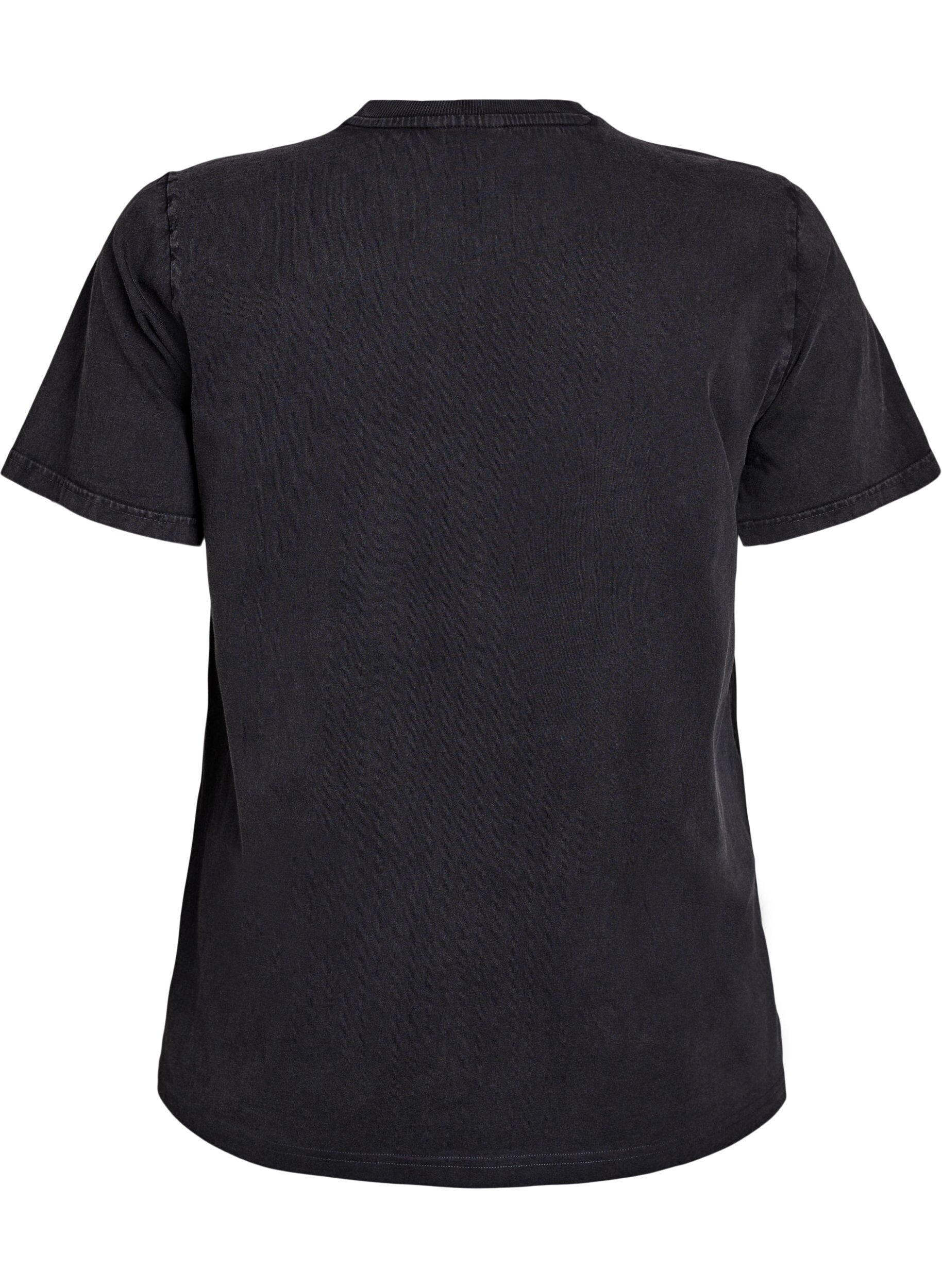 Zizzi T-shirt van biologisch katoen met statementprint, Grijs, Packshot image number 1