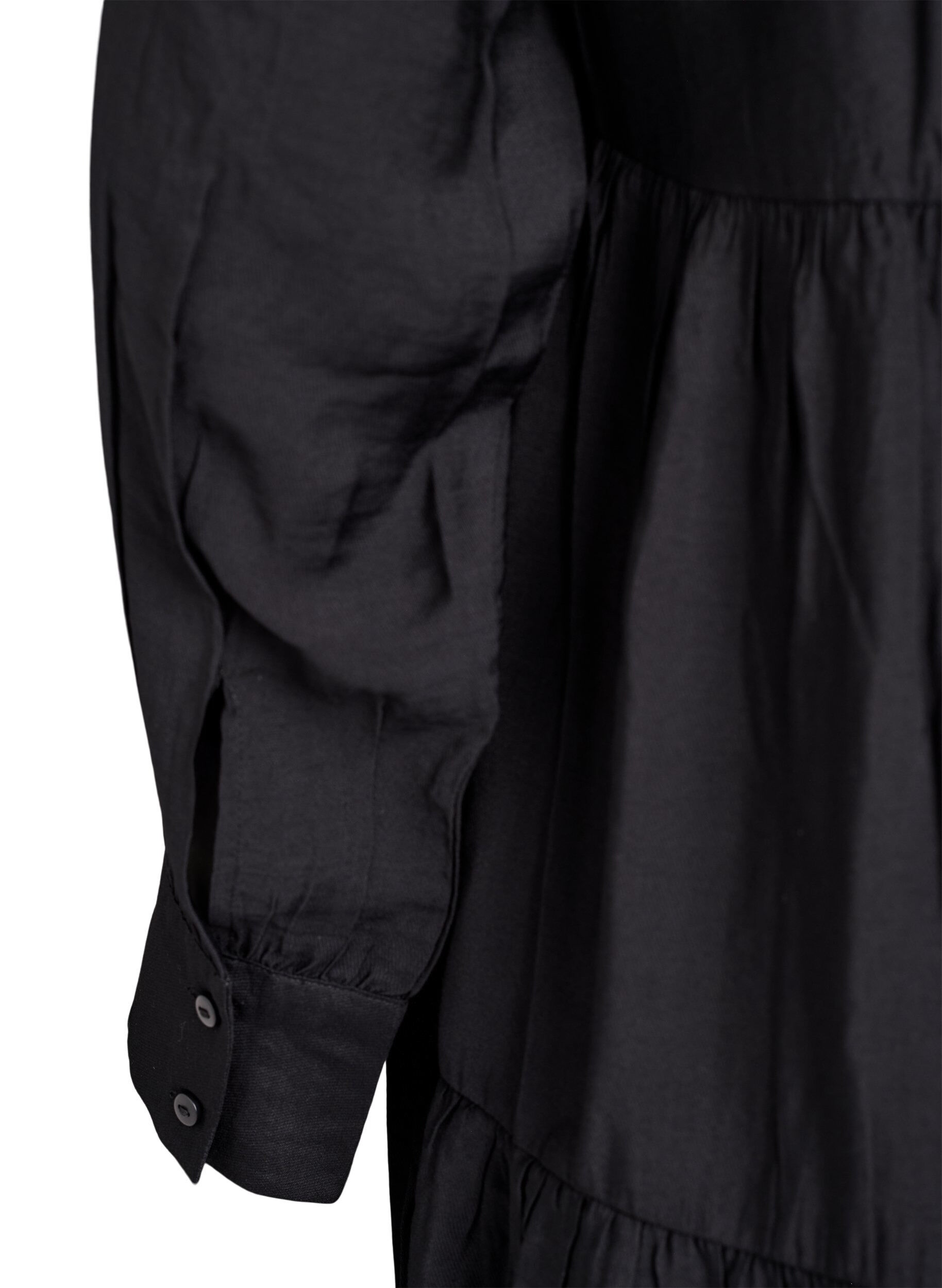 Zizzi A-lijn jurk met rucheskraag, Zwart, Packshot image number 3