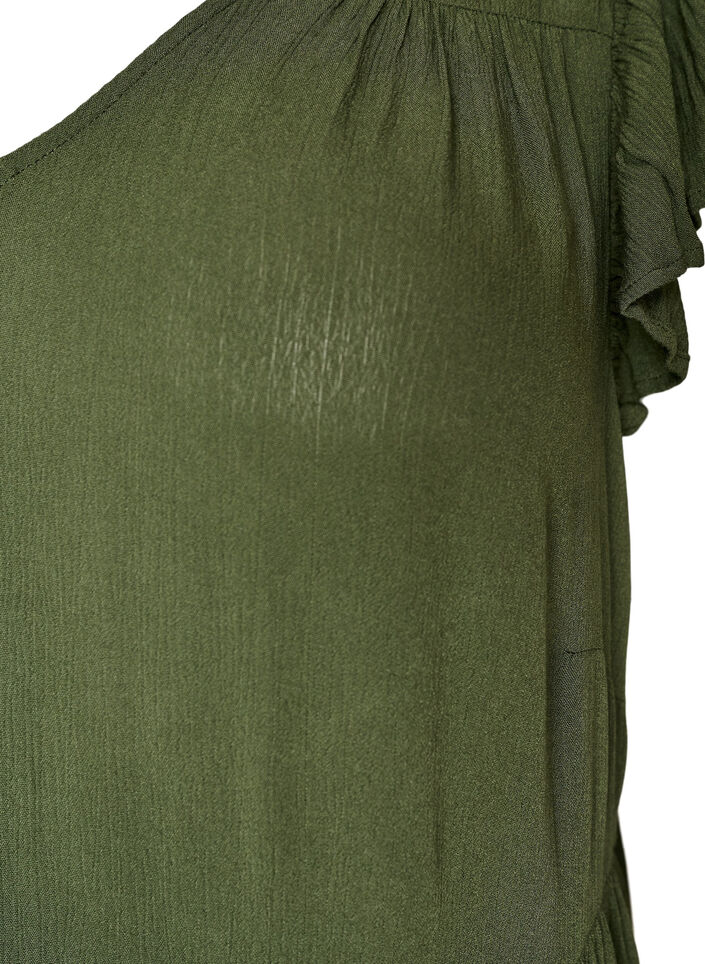 Midi jurk van viscose met ruches mouwen, Groen, Packshot image number 2