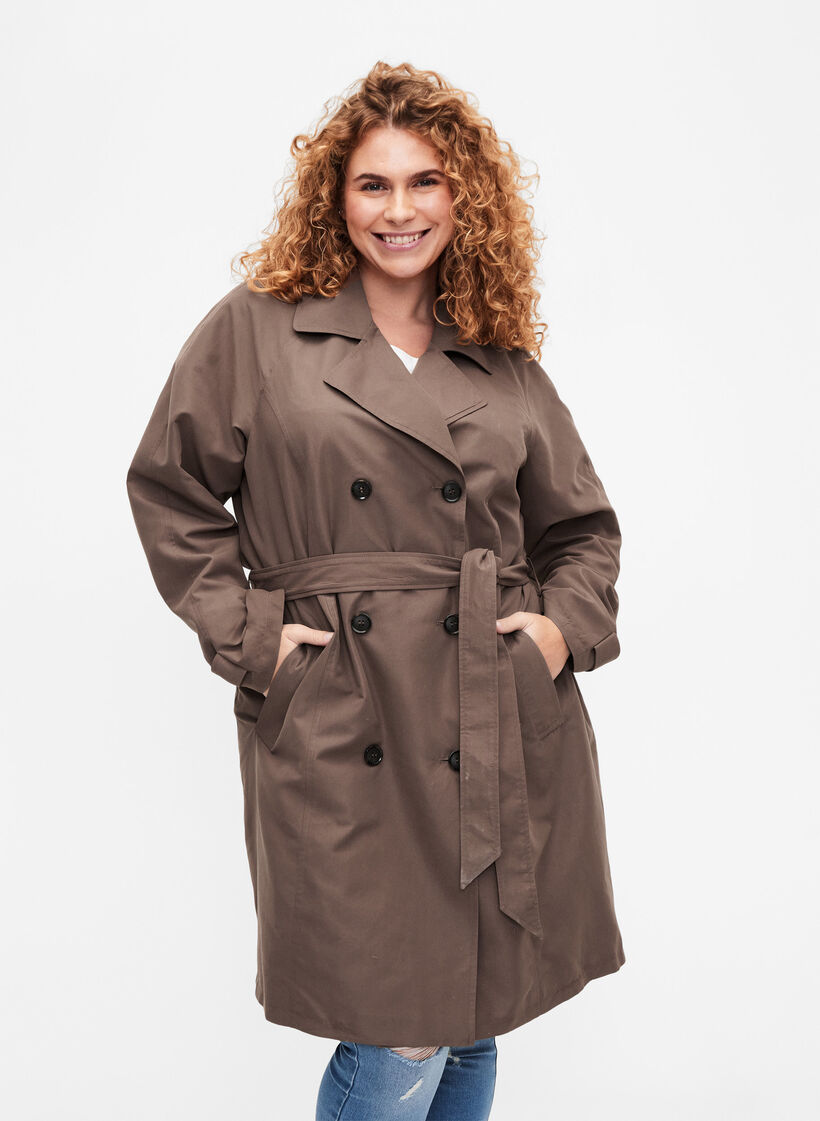 Trenchcoat met riem en split, Chocolate Chip, Model image number 0