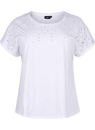 T-shirt van biologisch katoen met Engels borduurwerk, Bright White