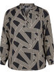 Blouse met lange mouwen en V-hals, BLACK BEIGE GRAPHIC, Packshot image number 0