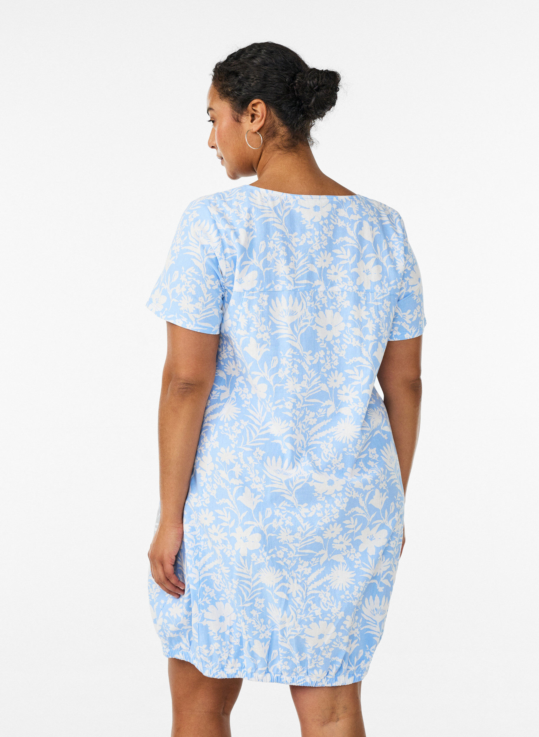 ZizziKatoenen jurk met korte mouwen en print, Vanille, Model image number 2