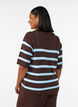 Gestreepte top met korte mouwen in breisel, Bruin, Model image number 2