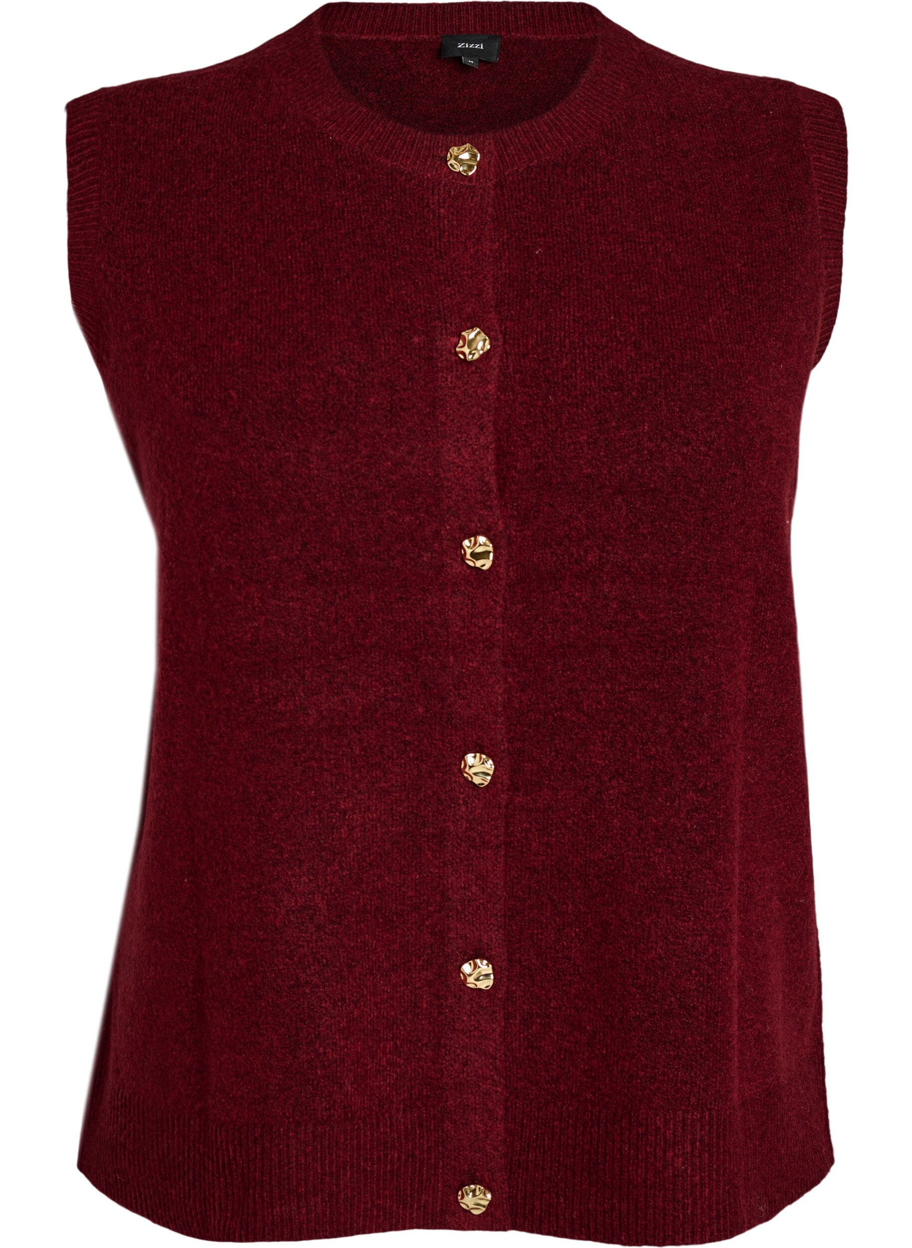 ZizziGebreide vest met decoratieve knopen, Donker Bordeaux, Packshot image number 0