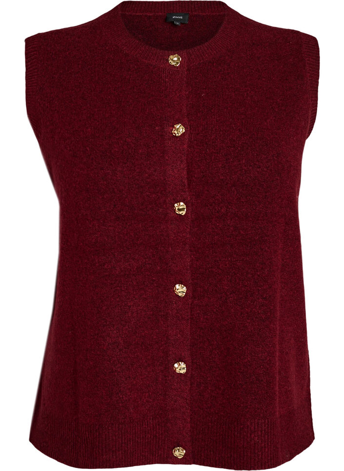 Gebreide vest met decoratieve knopen, Donker Bordeaux, Packshot image number 0