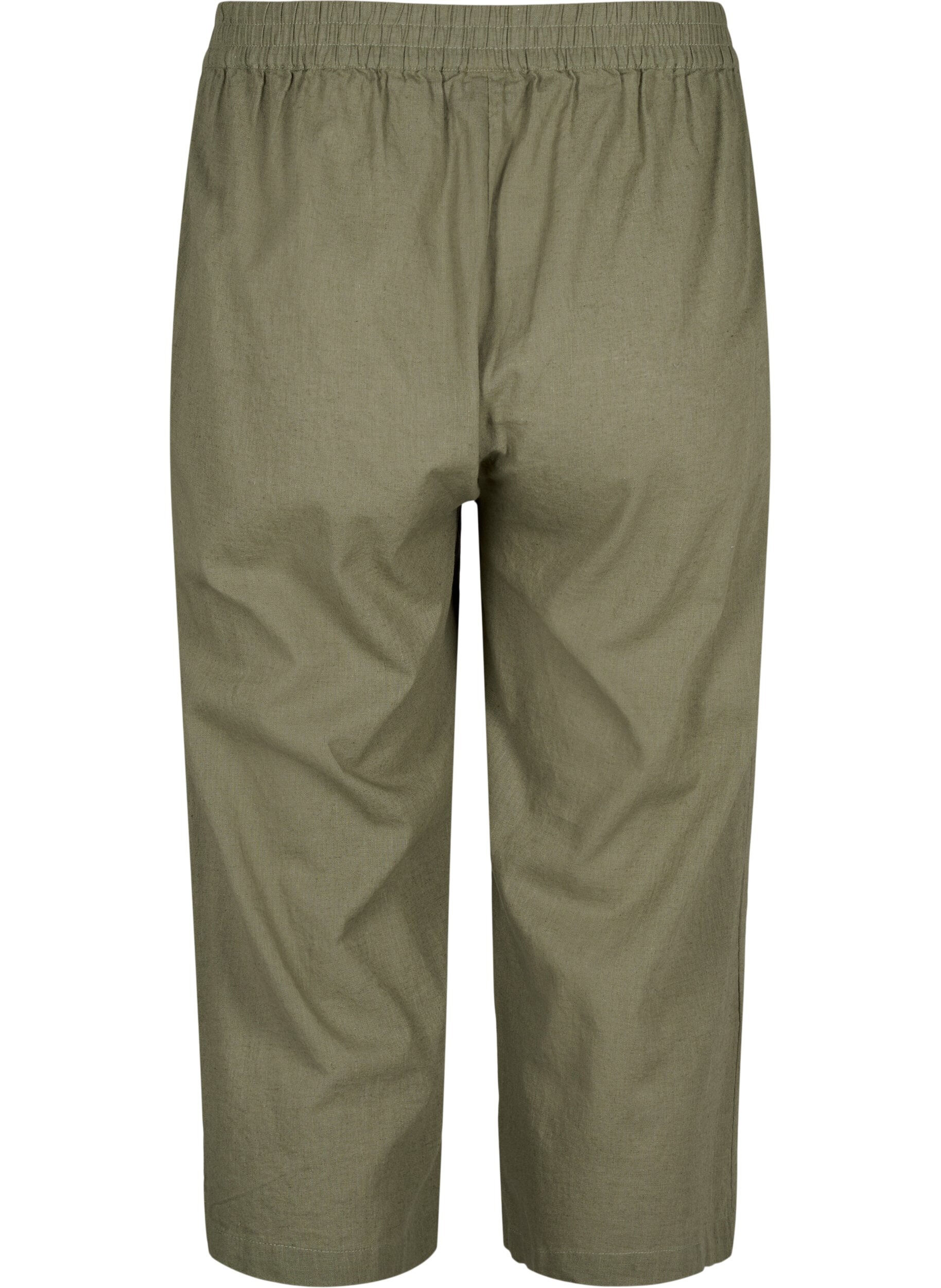 Zizzi Broek van 7/8 katoenmix met linnen, Deep Lichen Green, Packshot image number 1