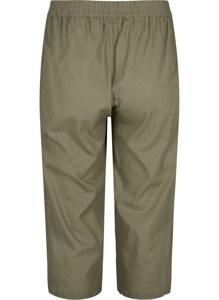 Broek van 7/8 katoenmix met linnen, Deep Lichen Green, Packshot image number 1