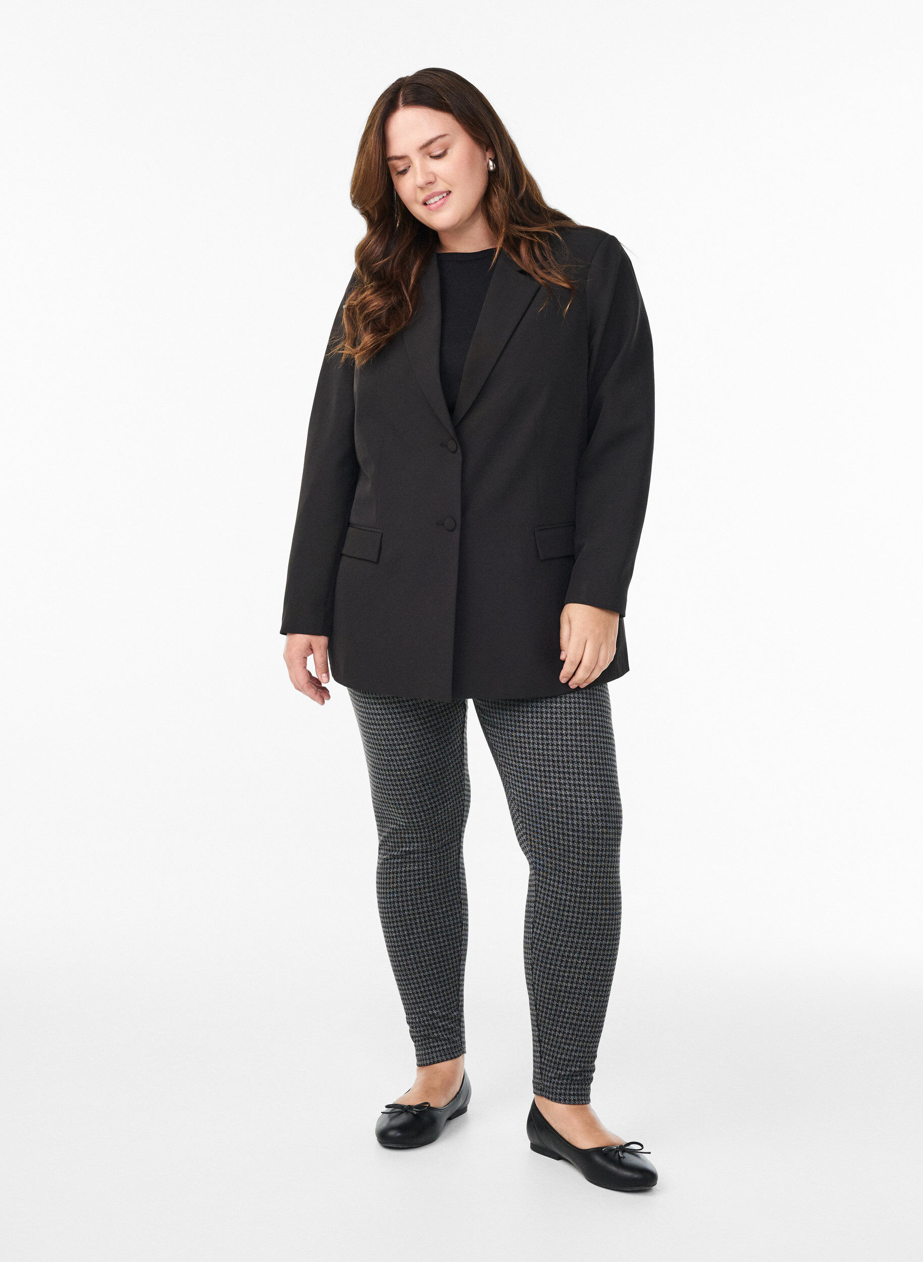 Zizzi Patroonleggings met een reguliere taille, Grijs, Model image number 1