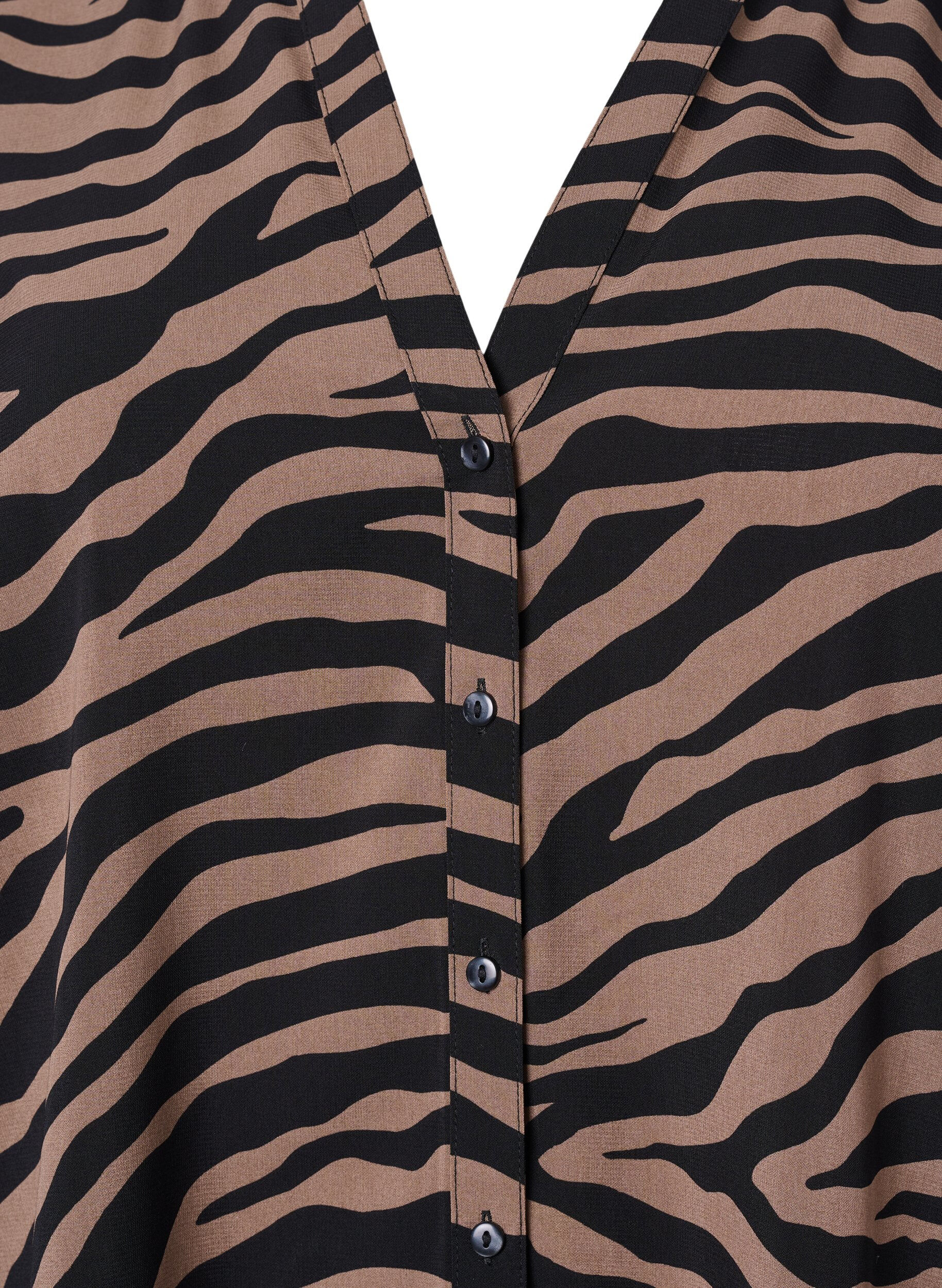 Zizzi Shirt met V-hals en zebraprint, Black/Brown Zebra, Packshot image number 2
