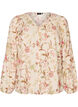 Gebloemde blouse van linnen en viscose met lange mouwen, Vanille, Packshot image number 0