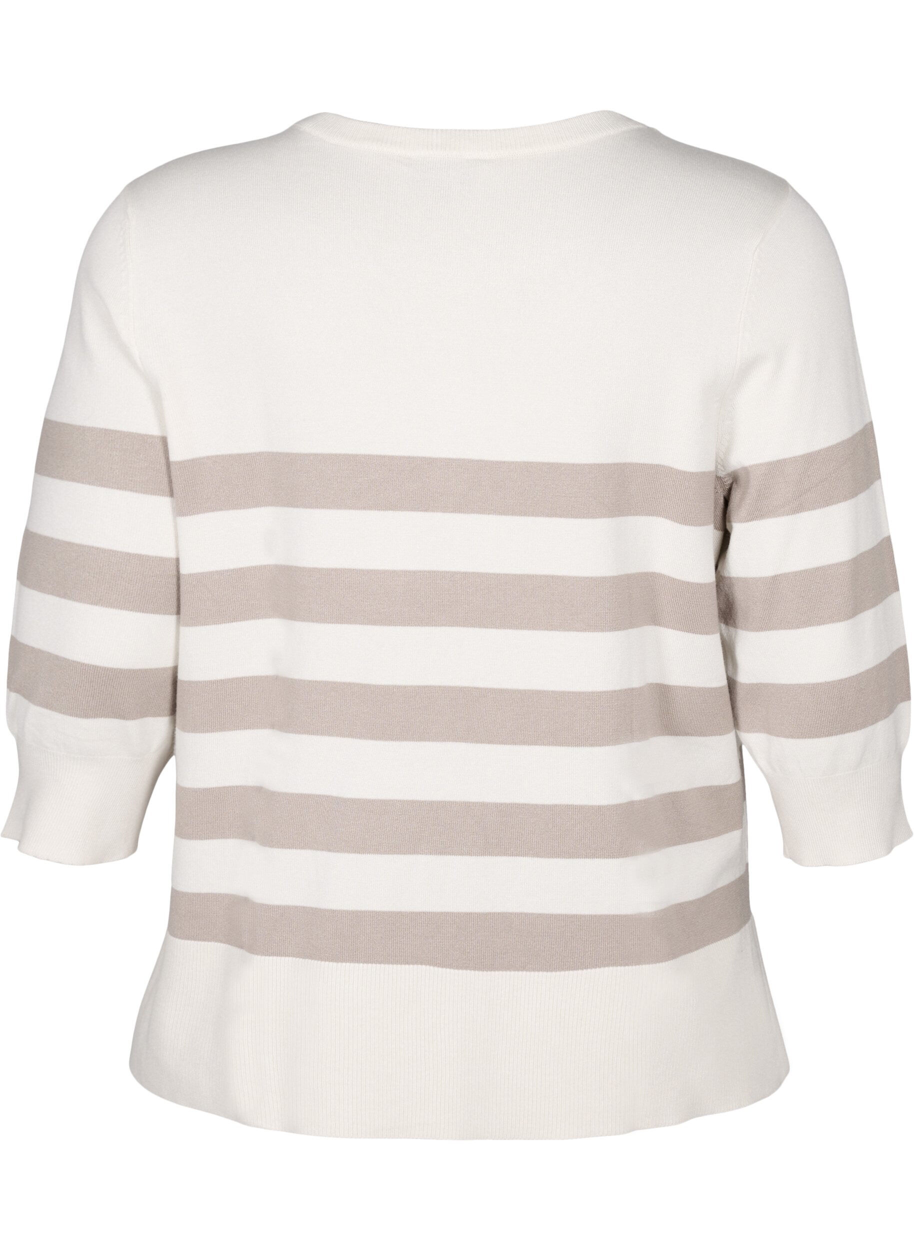 Zizzi Gestreepte pullover van viscose met 3/4 mouwen, Birch/Simply Taupe, Packshot image number 1
