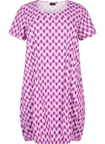 Katoenen jurk met korte mouwen en print, Graphic Color, Packshot image number 0