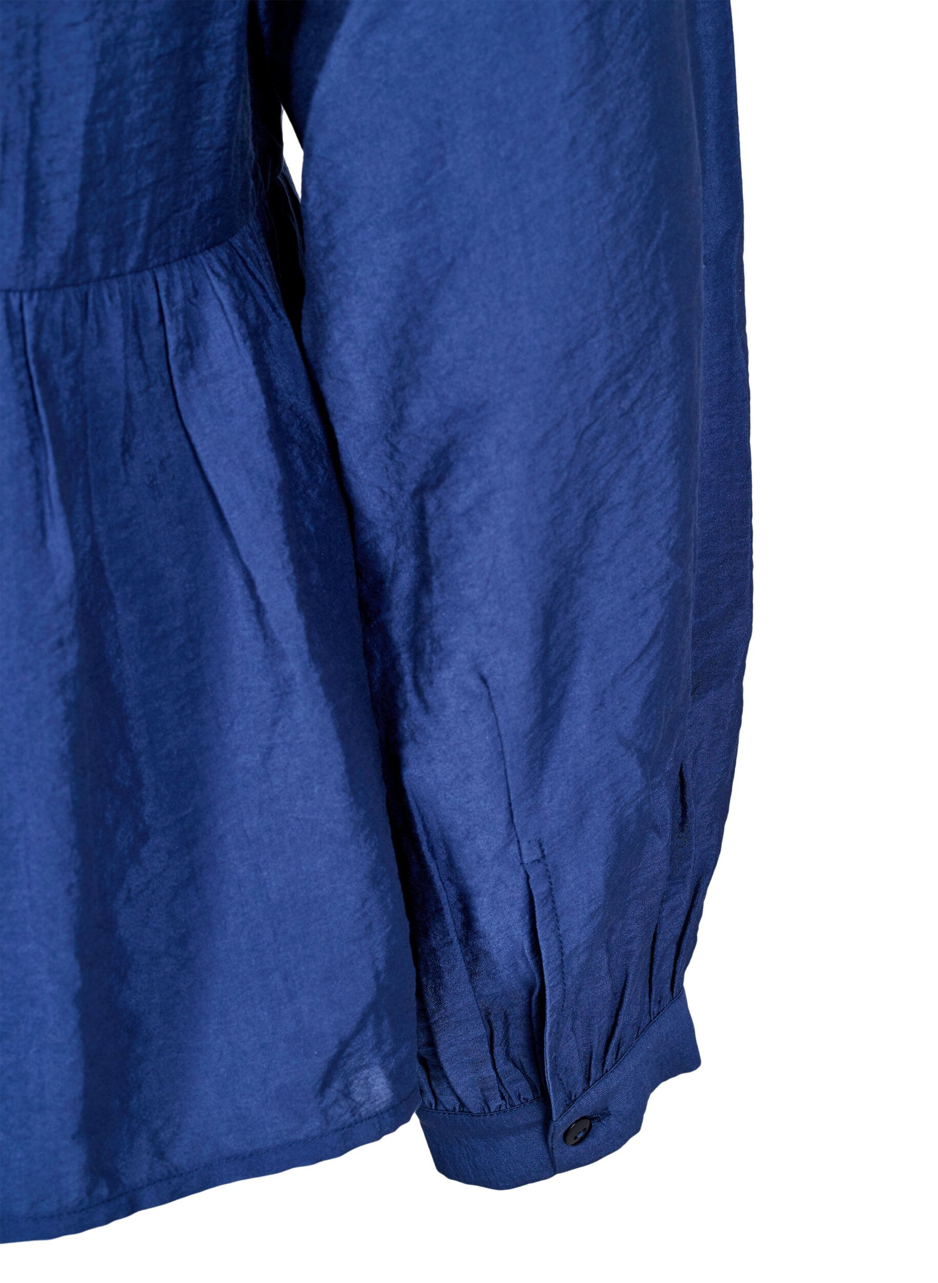 Zizzi Blouse met strik en lange mouwen, Blauw, Packshot image number 3