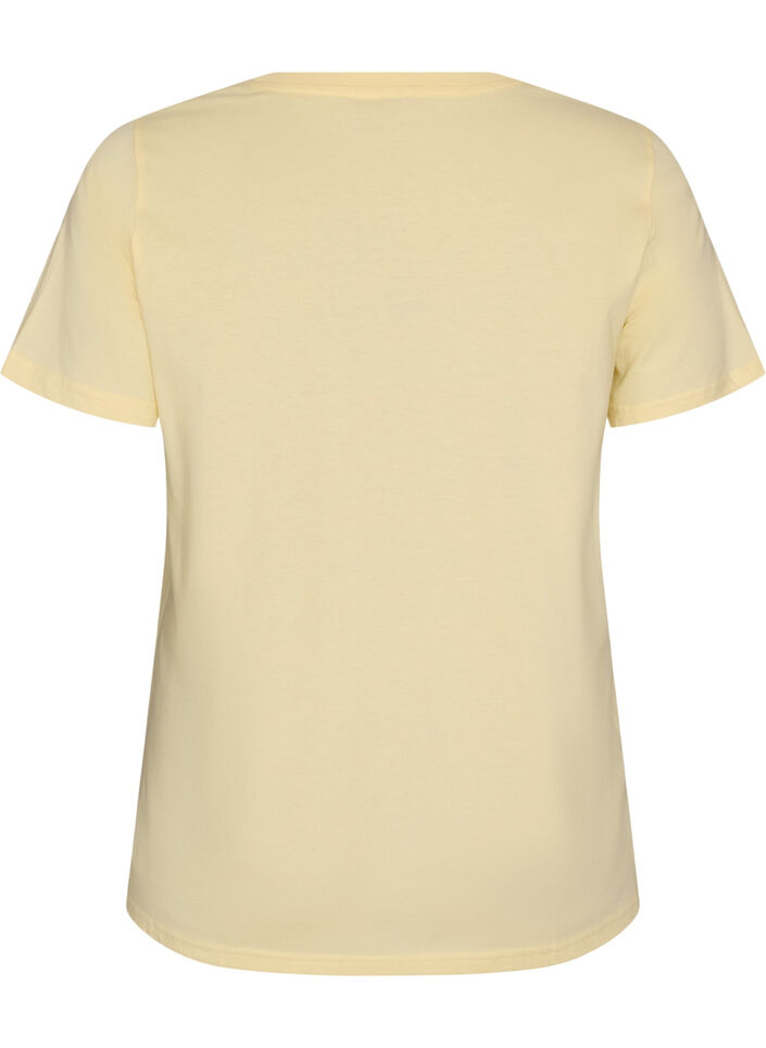 T-shirt van biologisch katoen met velourstekst, Geel, Packshot image number 1