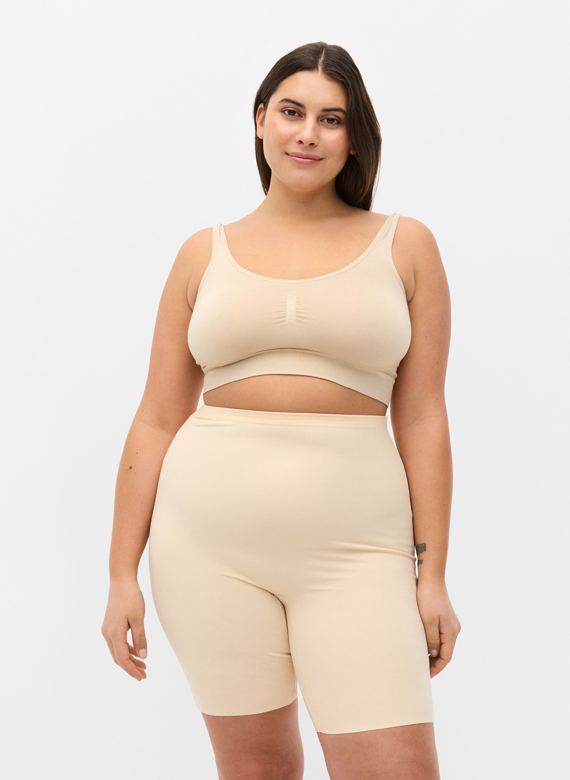 Light shapewear shorts met hoge taille, Beige, Model
