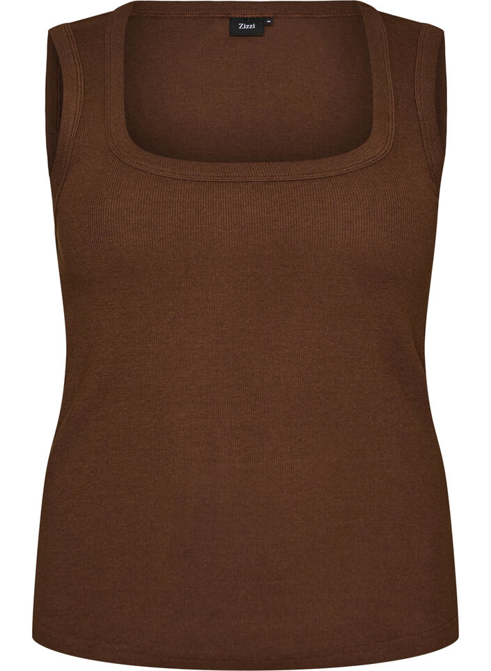 Rib top met vierkante halslijn, Bruin, Packshot image number 0