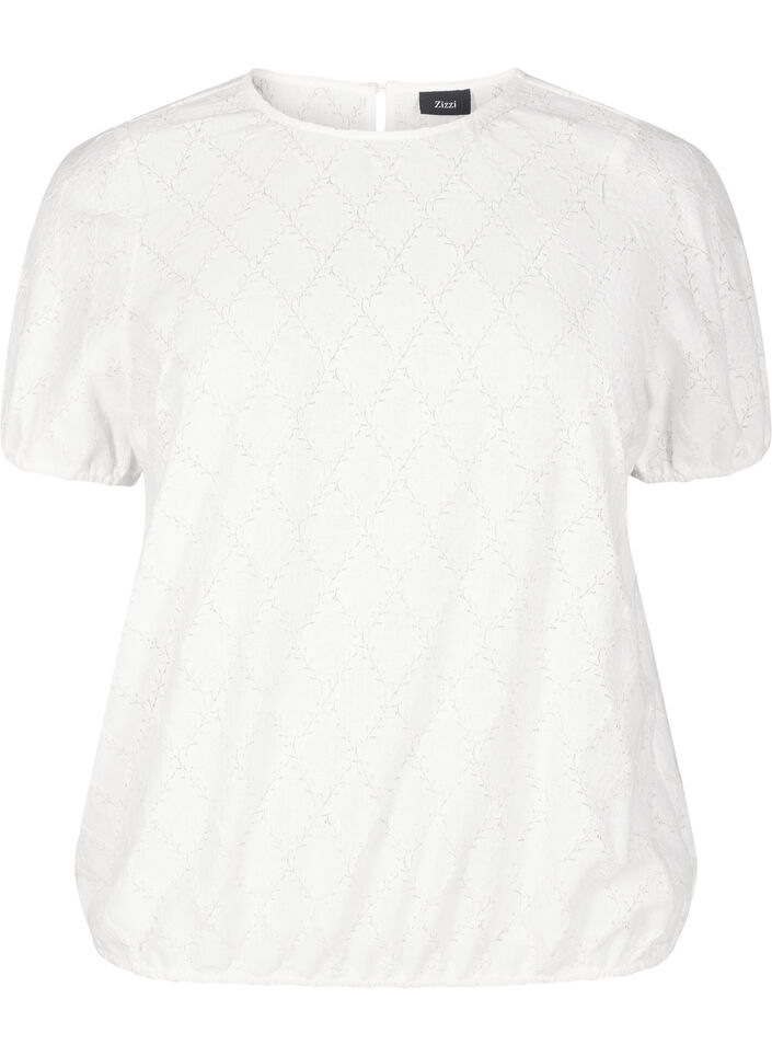 Blouse met korte mouwen en gestructureerd patroon, Bright White, Packshot image number 0