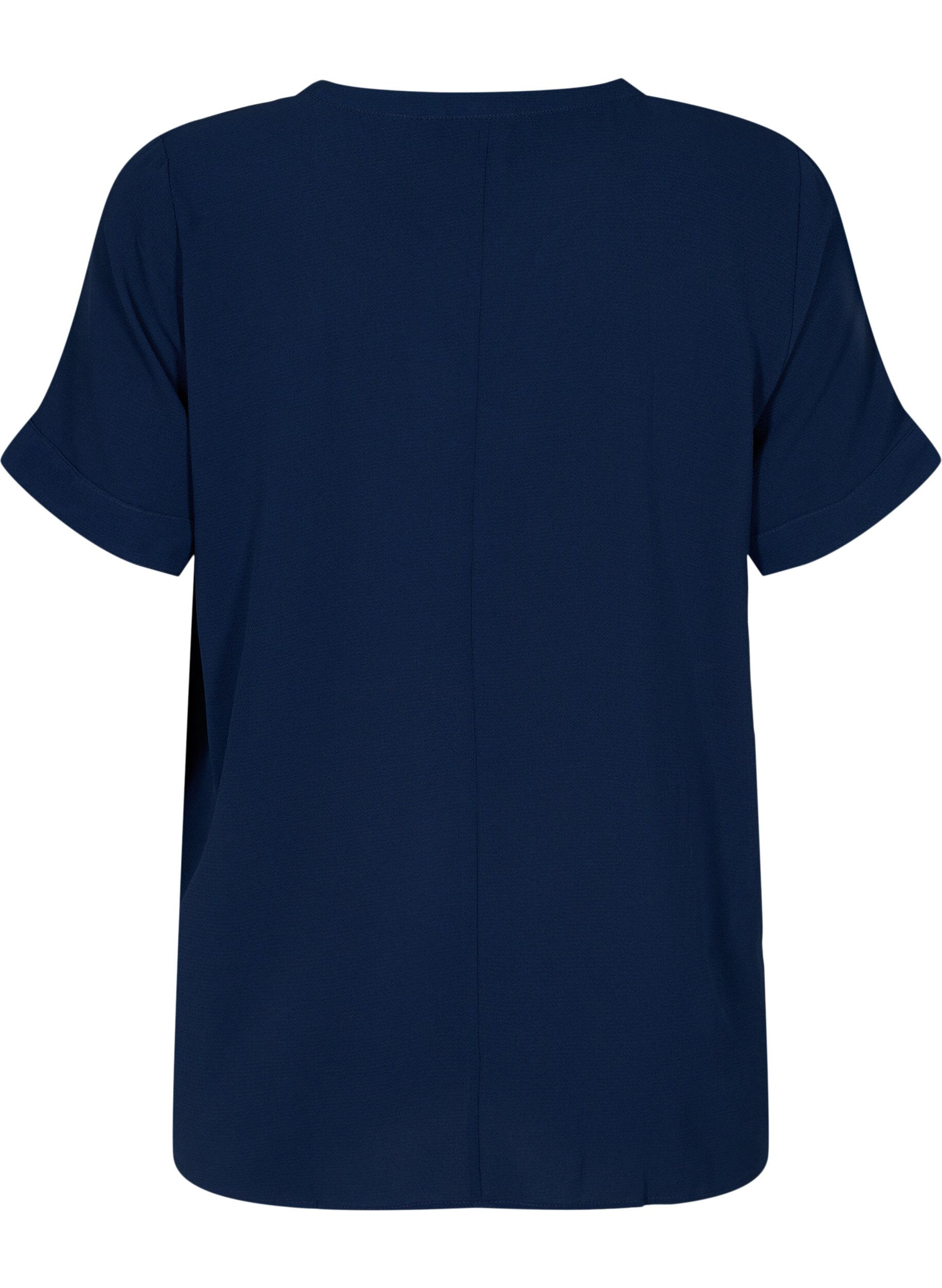 Zizzi Blouse met korte mouwen en v-hals, Blauw, Packshot image number 1