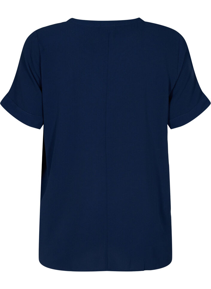 Blouse met korte mouwen en v-hals, Blauw, Packshot image number 1