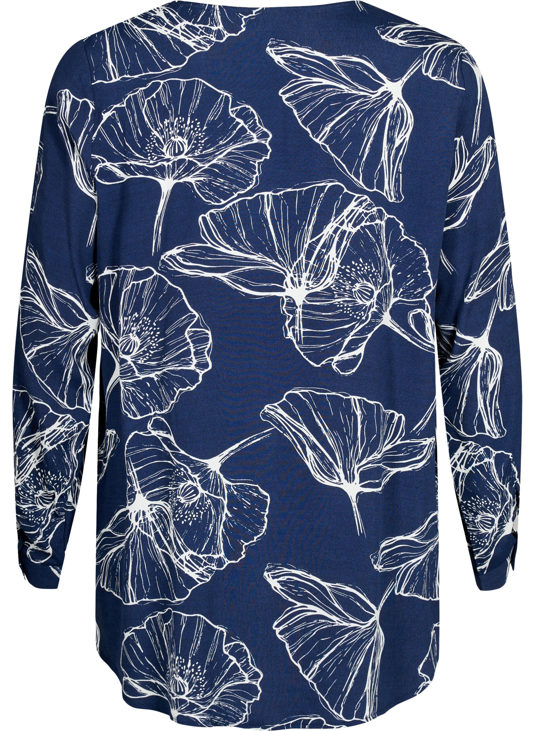 Zizzi Viscose overhemd met bloemenprint en lange mouwen, Navy B./Big Fl.AOP, Packshot image number 1