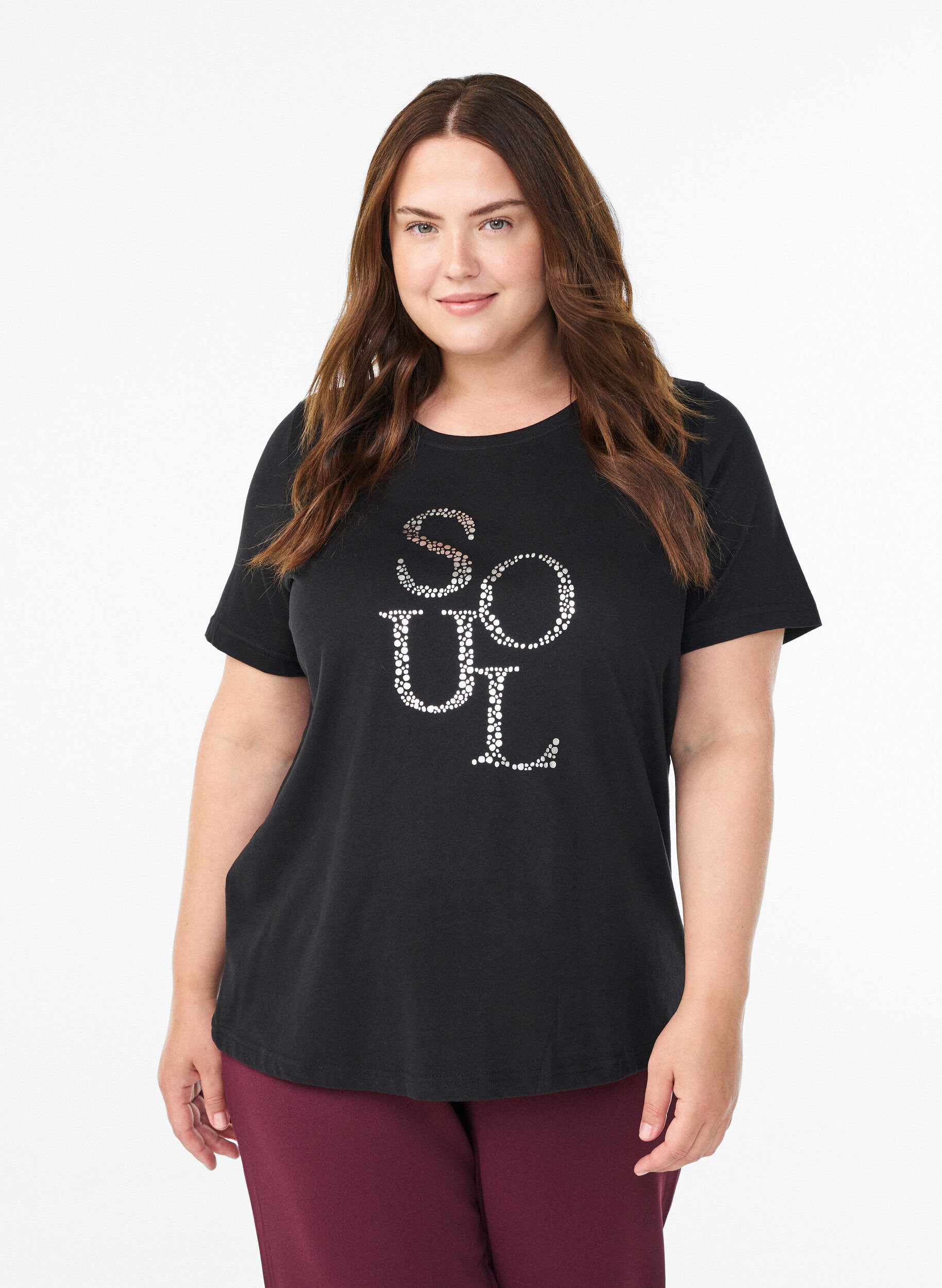 T-shirt met print, Zwart, Model