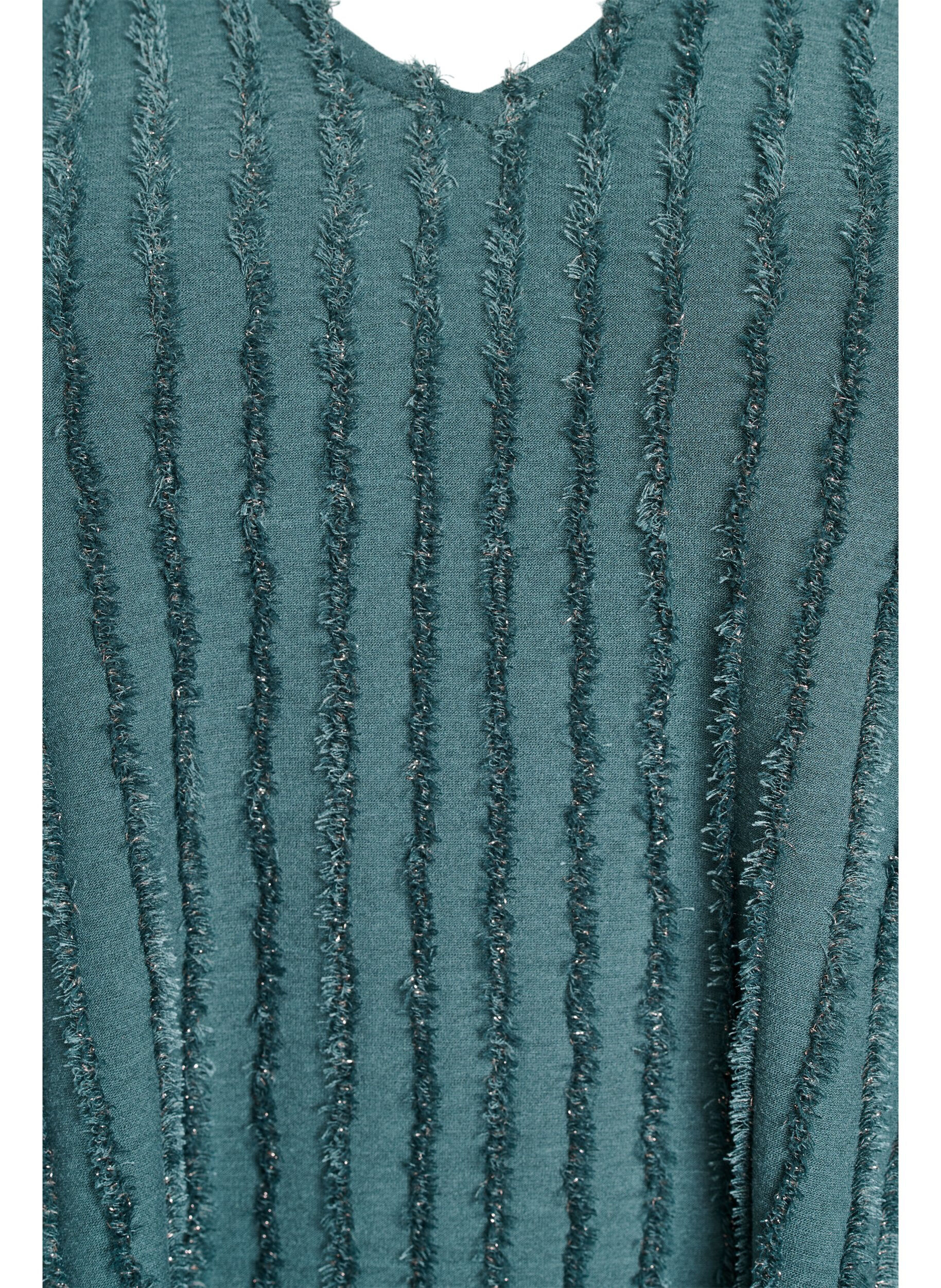 Zizzi Blouse met korte mouwen en strepentextuur, Groen, Packshot image number 2