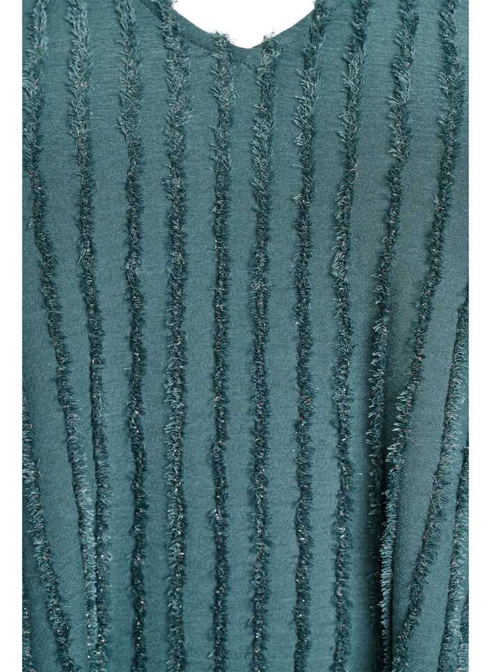 Blouse met korte mouwen en strepentextuur, Groen, Packshot image number 2