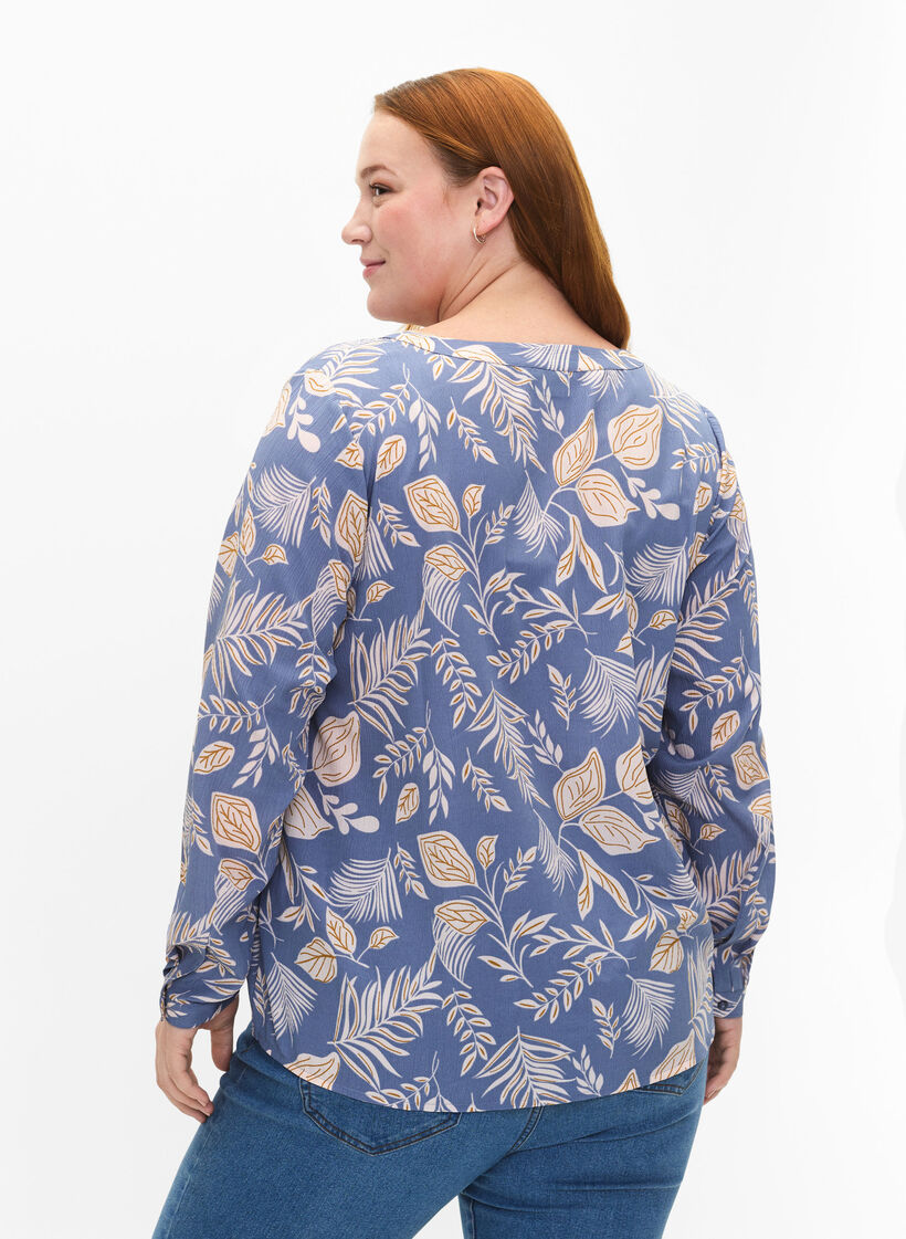 FLASH - Blouse met lange mouwen en print, Delft AOP, Model image number 1