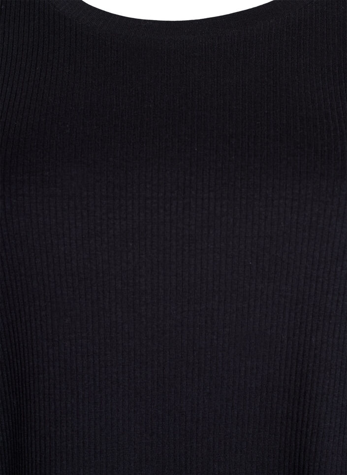 Geribde jersey blouse met korte mouwen, Zwart, Packshot image number 2