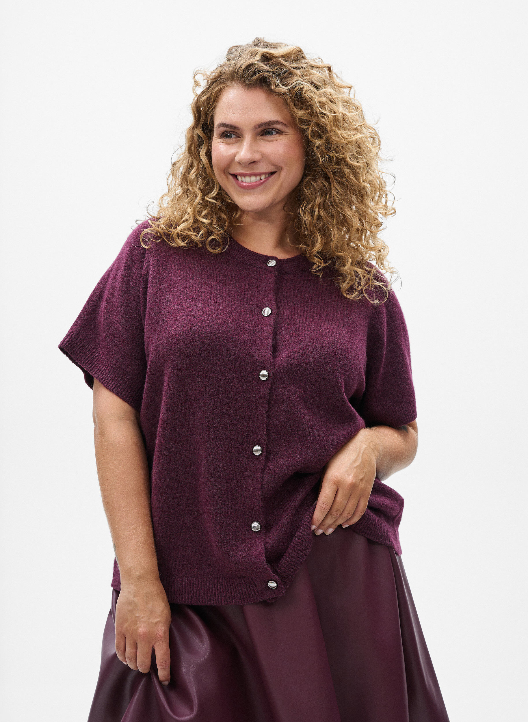ZizziGebreide kleding vest met korte mouwen, Donker Bordeaux, Model image number 0