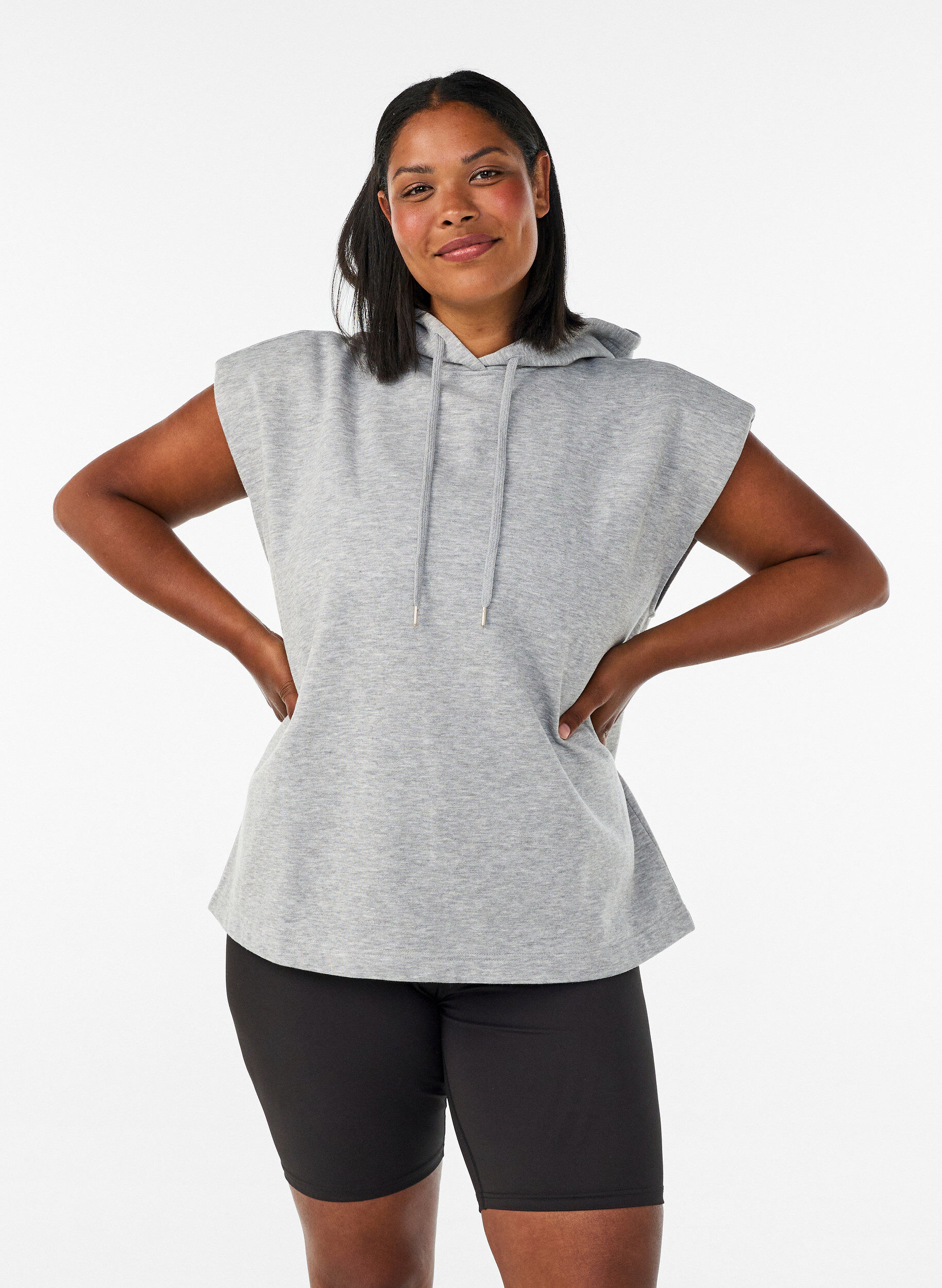 ZizziSweatvest met capuchon en schoudervulling, Grijs, Model image number 0