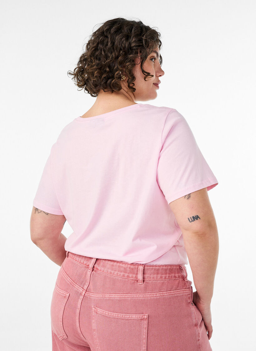Katoenen T-shirt met print aan de voorkant, Roze, Model image number 2